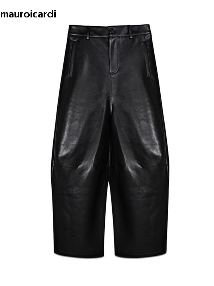Leather Work Pants - Mauroicardi Spring Autumn Cool Long Baggy