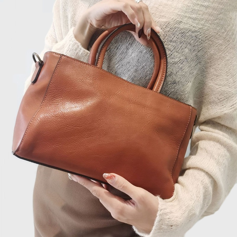 Leather Work Handbags For Women - Top-Handle Bags Women Natural Cowhide Handbags
