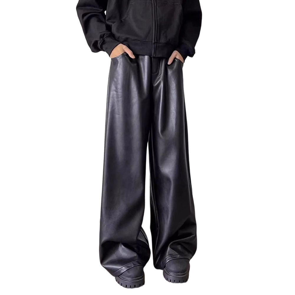 Leather Work Pants - Men Retro Loose Faux Leather Casual
