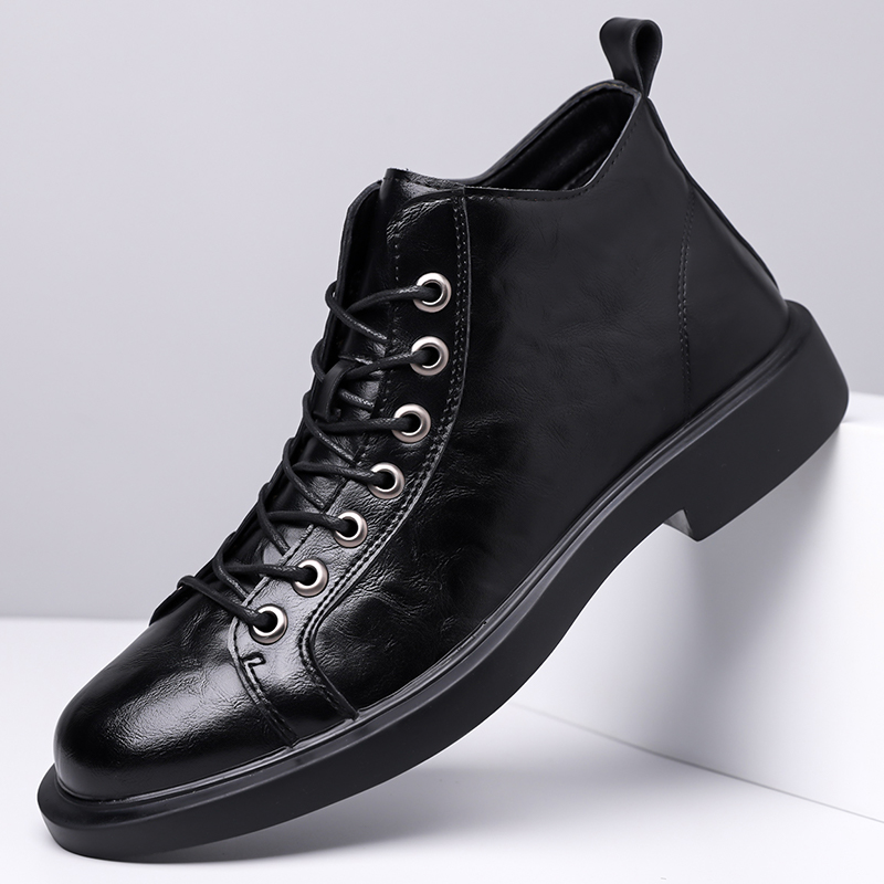 Leather Work Boots - Men British Retro Mid-top Leather Boots