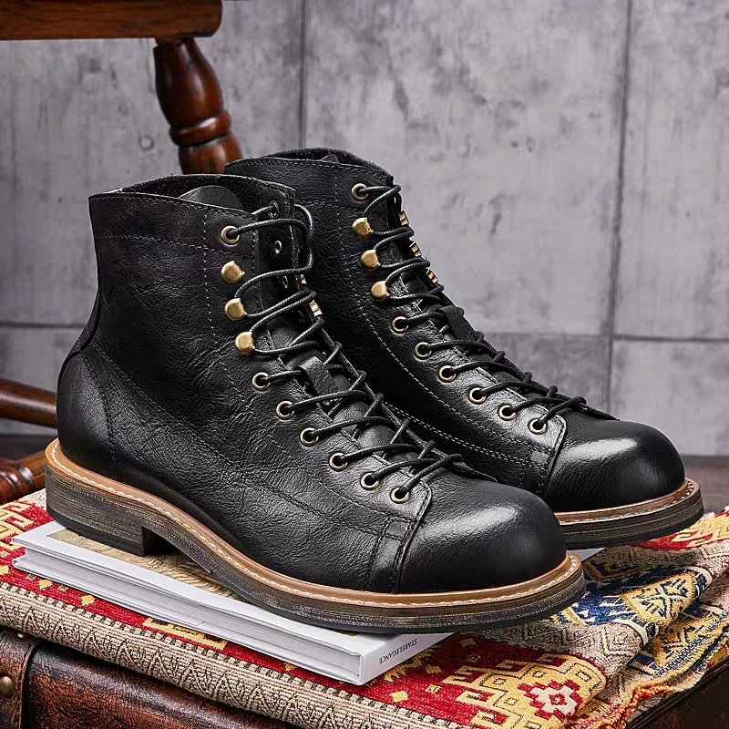 Handmade British Big Size Men  - Leather Work Boots 评论和价格