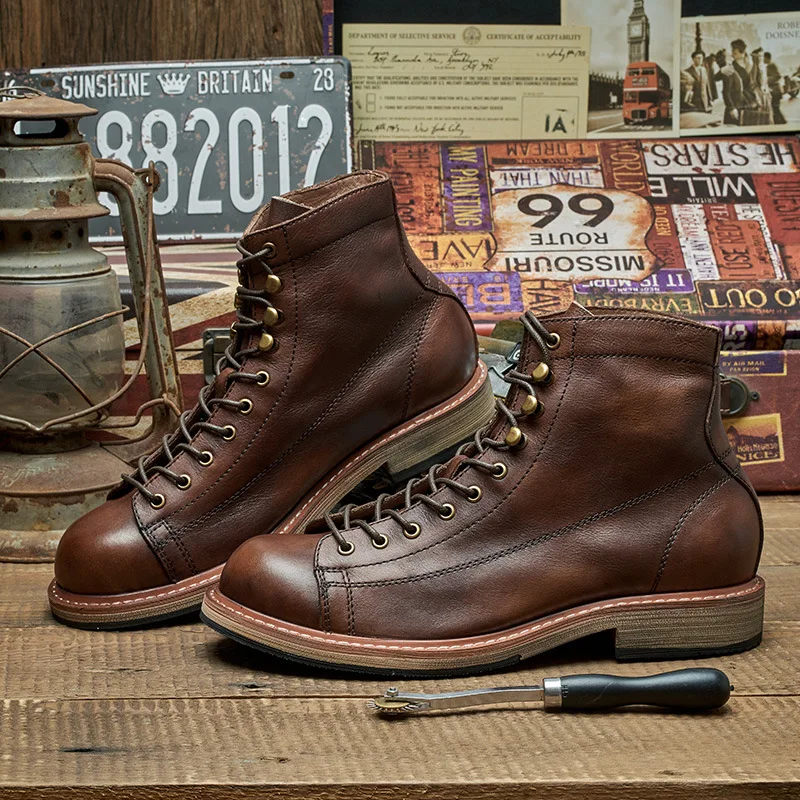 Handmade British Big Size Men  - Leather Work Boots 评论和价格