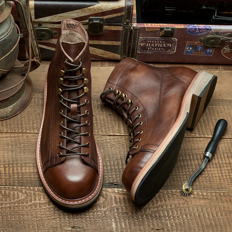 Handmade British Big Size Men  - Leather Work Boots 评论和价格