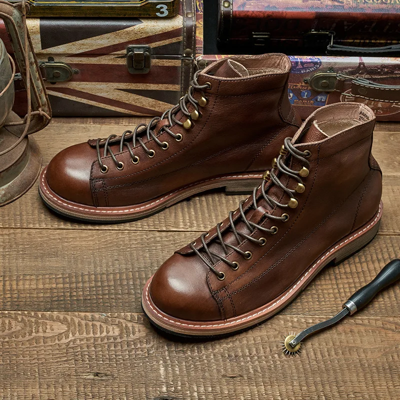 Handmade British Big Size Men  - Leather Work Boots 评论和价格