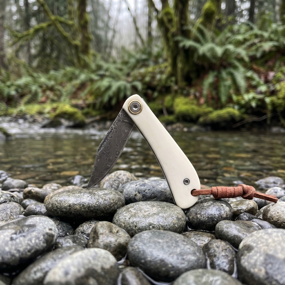 Damascus Folding Knife with Hi - Bone Folder Tool 评论和价格