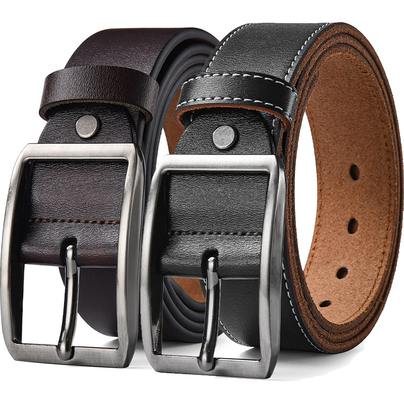 Men's High Quality Pin Buckle  - Leather Work Jeans 评论和价格