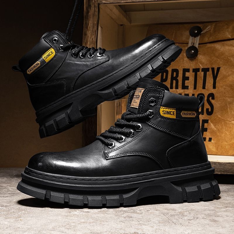 Vintage Men Platform Ankle Boo - Leather Work Boots 评论和价格