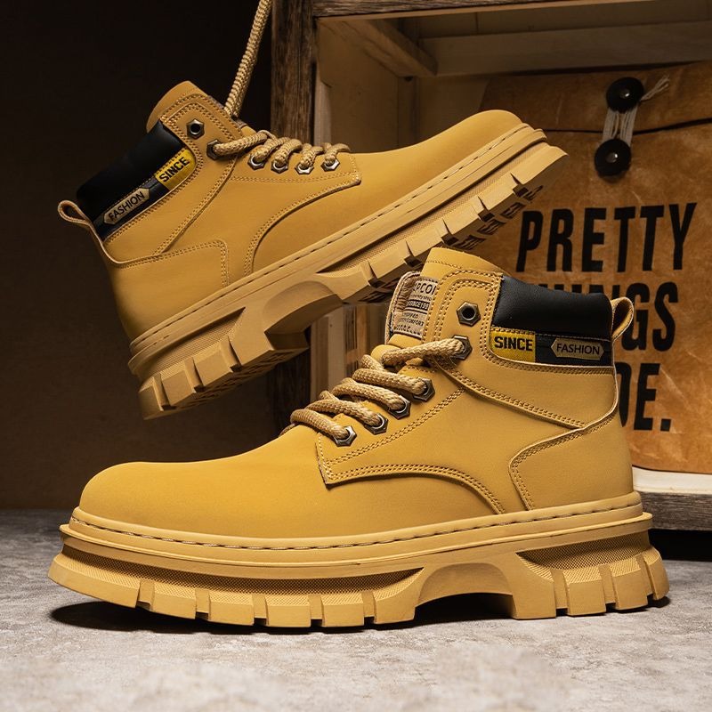 Vintage Men Platform Ankle Boo - Leather Work Boots 评论和价格