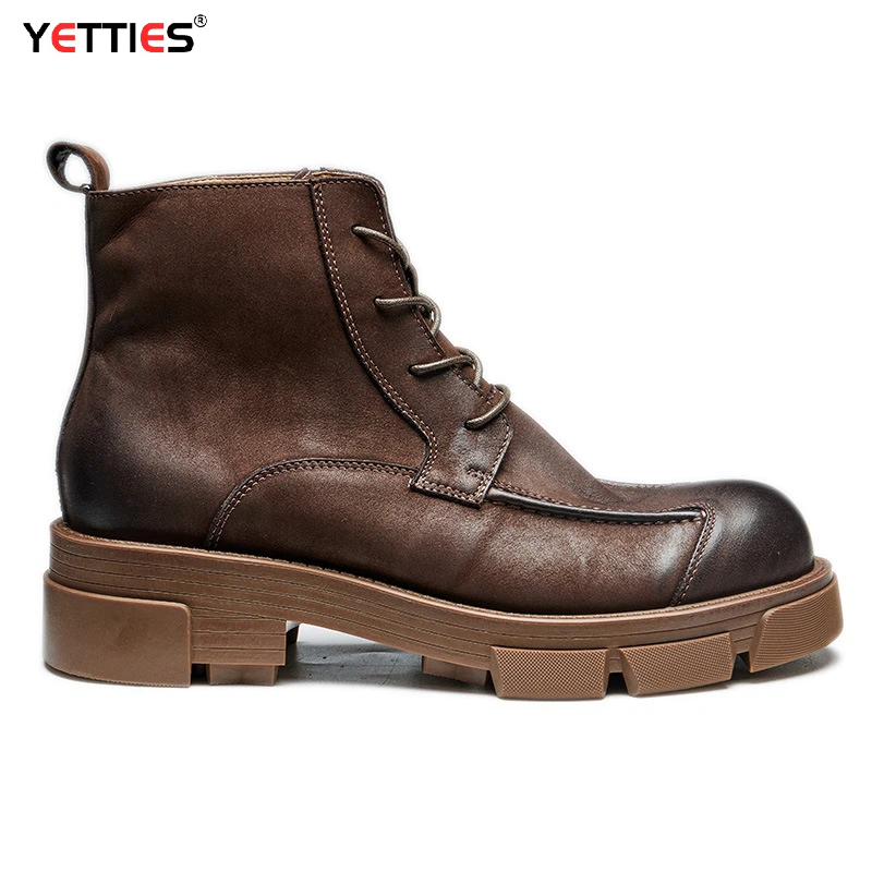 Men's British Style Combat Boo - Leather Work Boots 评论和价格