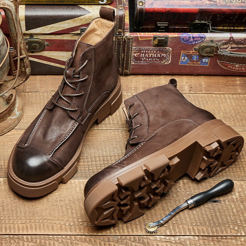 Men's British Style Combat Boo - Leather Work Boots 评论和价格