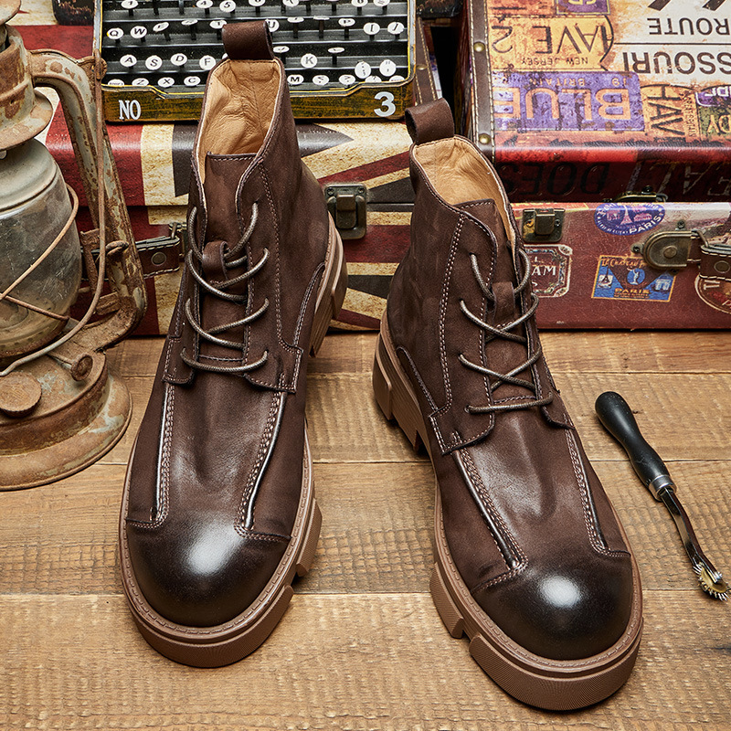 Men's British Style Combat Boo - Leather Work Boots 评论和价格
