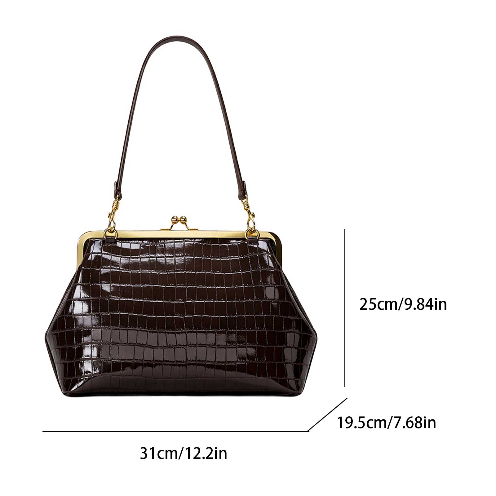 PU Leather Kiss Lock Bag with  - Leather Work Handbags For Women 评论和价格