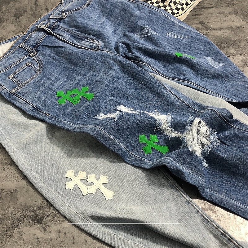 Street Sle Ripped Denim Jeans  - Leather Work Jeans 评论和价格