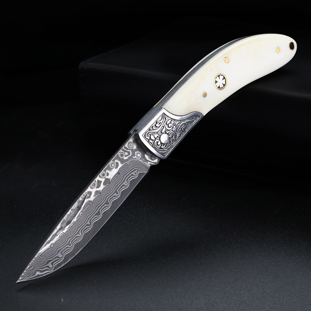 Bull bone Damascus steel foldi - Bone Folder Tool 评论和价格