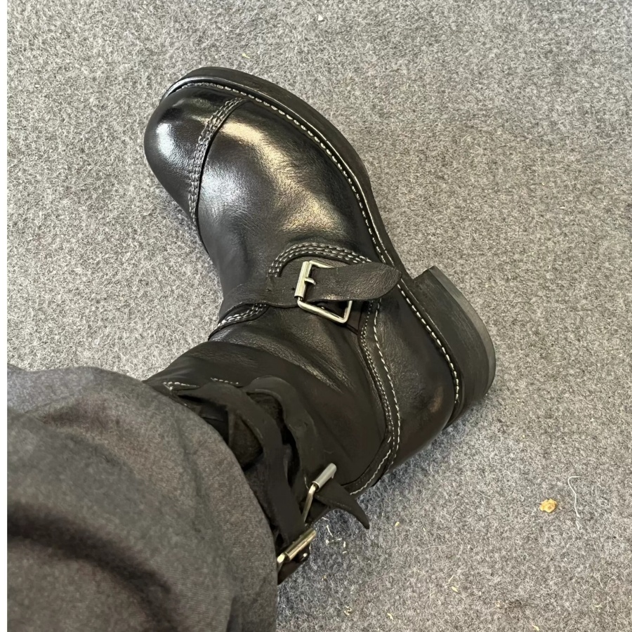 Vintage Distressed Black Leath - Leather Work Boots 评论和价格