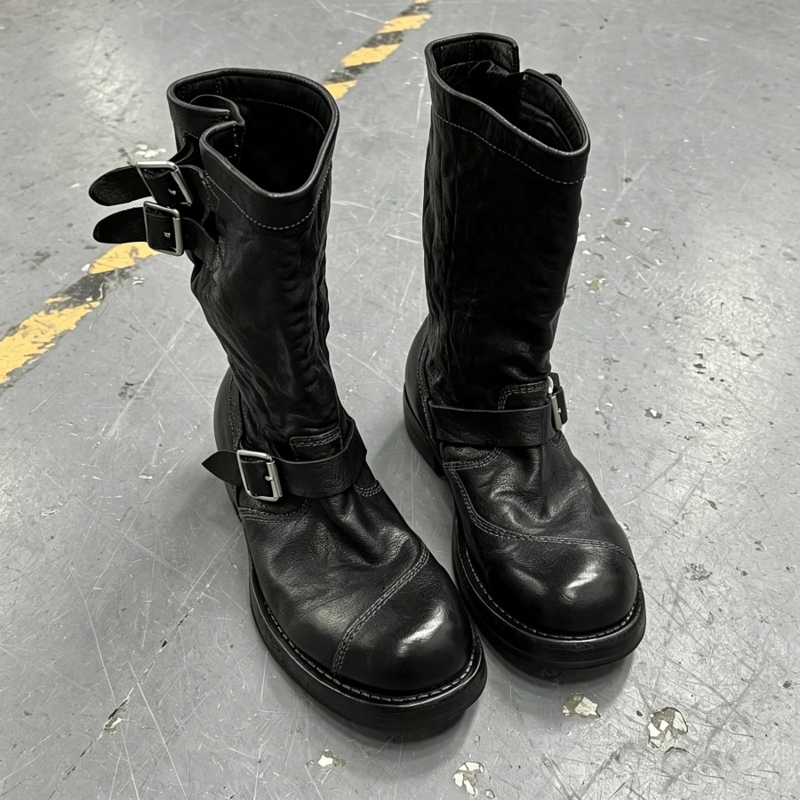 Vintage Distressed Black Leath - Leather Work Boots 评论和价格