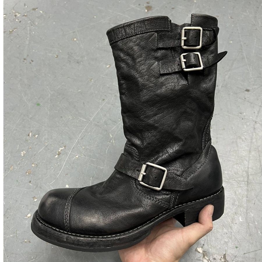 Vintage Distressed Black Leath - Leather Work Boots 评论和价格
