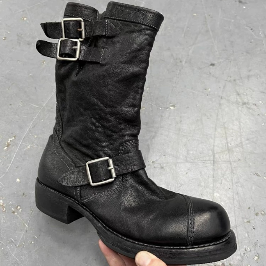 Vintage Distressed Black Leath - Leather Work Boots 评论和价格