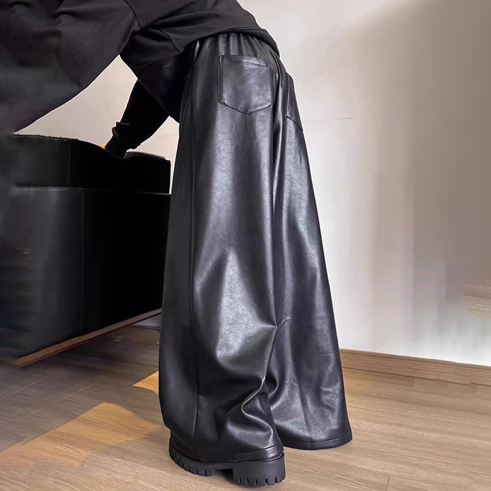 Men Retro Loose Faux Leather C - Leather Work Pants 评论和价格