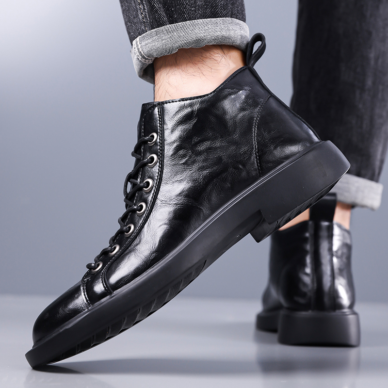 Men British Retro Mid-top Leat - Leather Work Boots 评论和价格