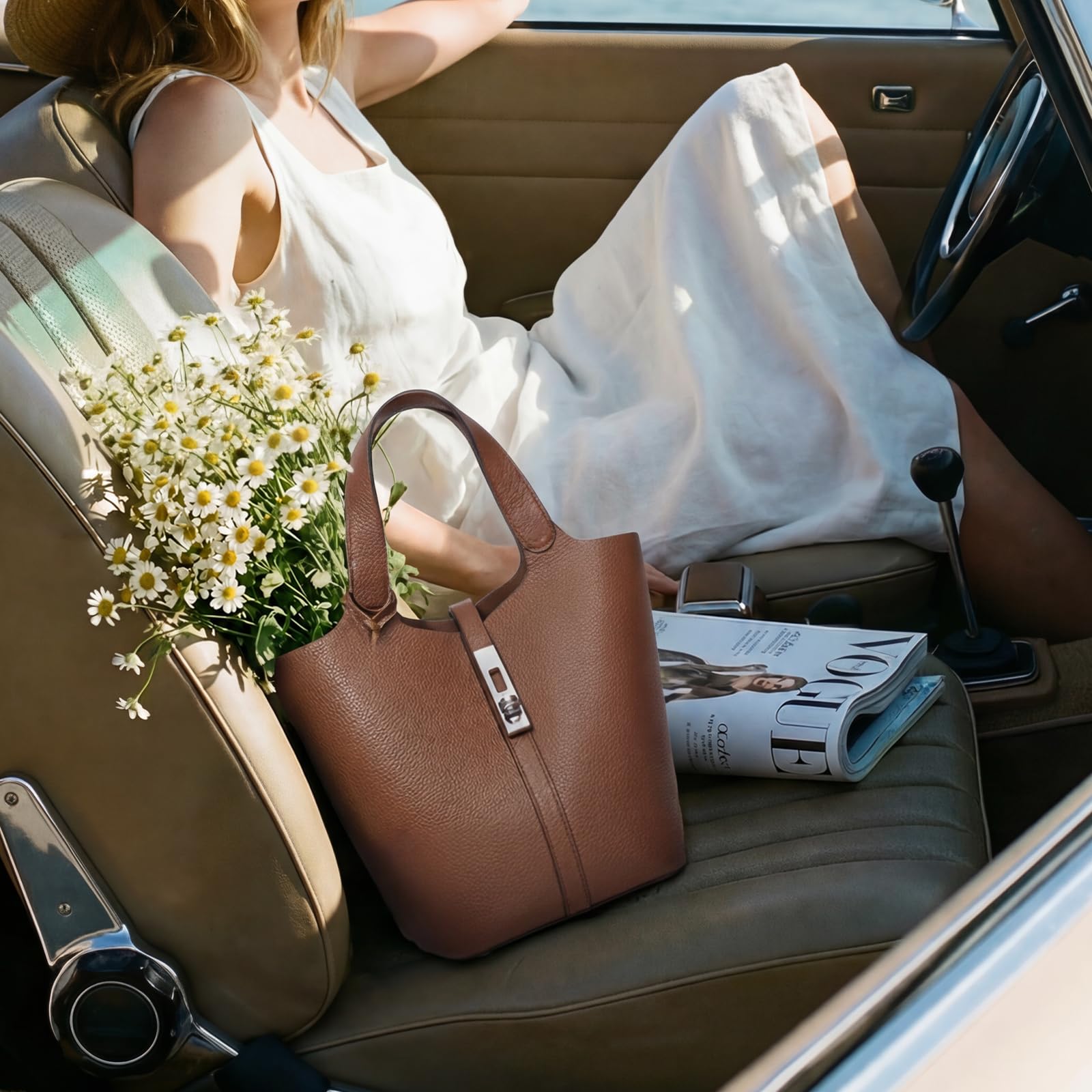 Bucket Bag For Women Tote Purs - Leather Work Handbags For Women 评论和价格