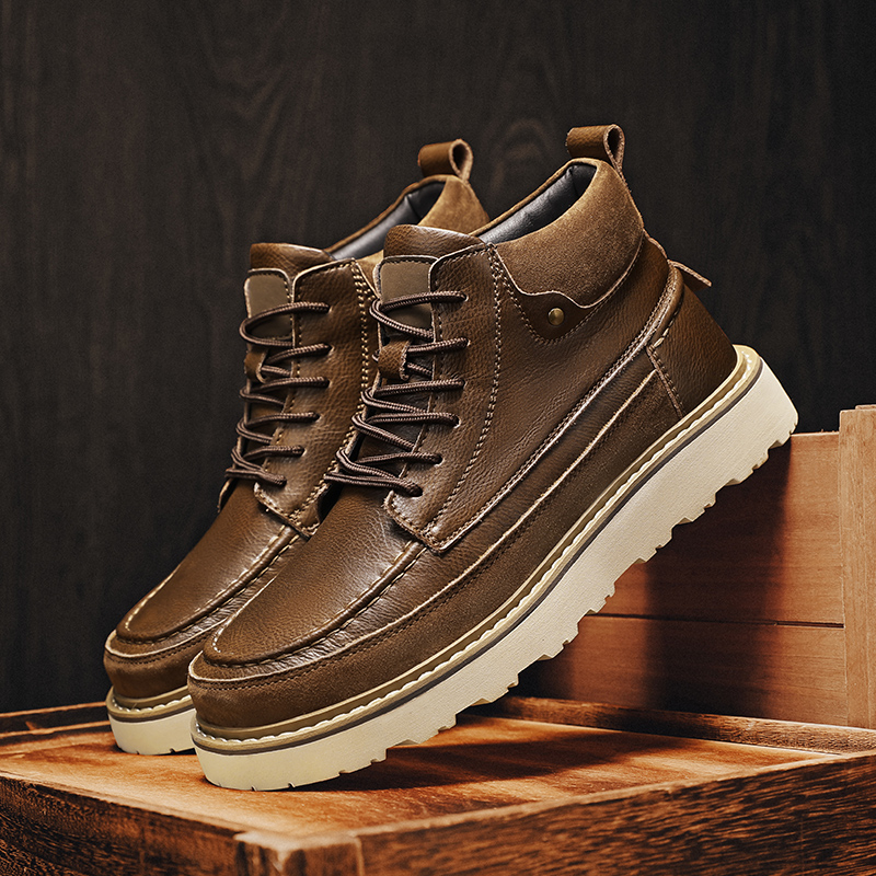 Men Brown Fleece Lined Warm Hi - Leather Work Boots 评论和价格