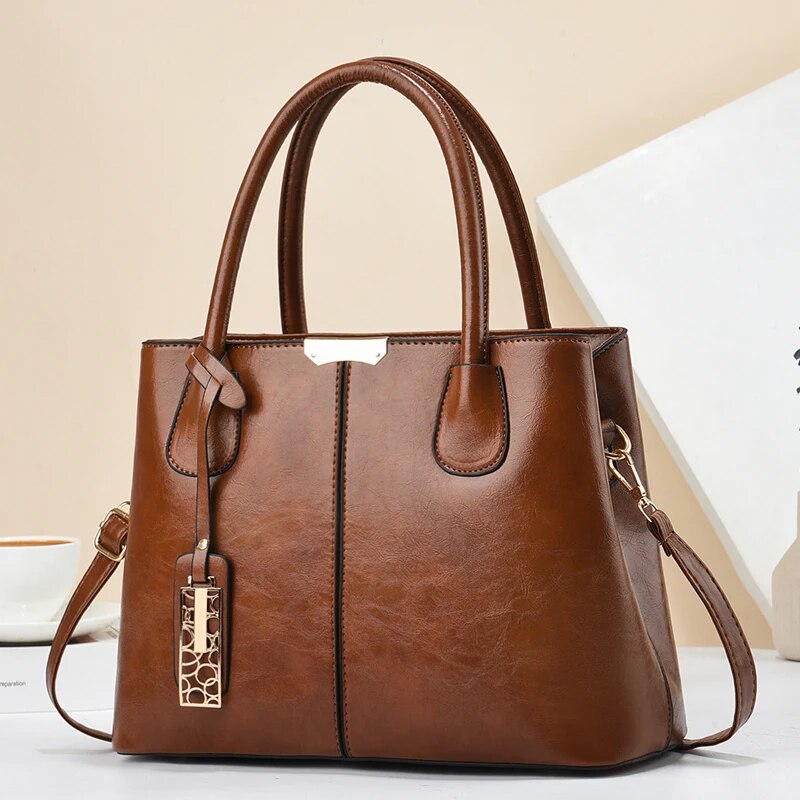 Retro Solid Color Handbags For - Leather Work Handbags For Women 评论和价格