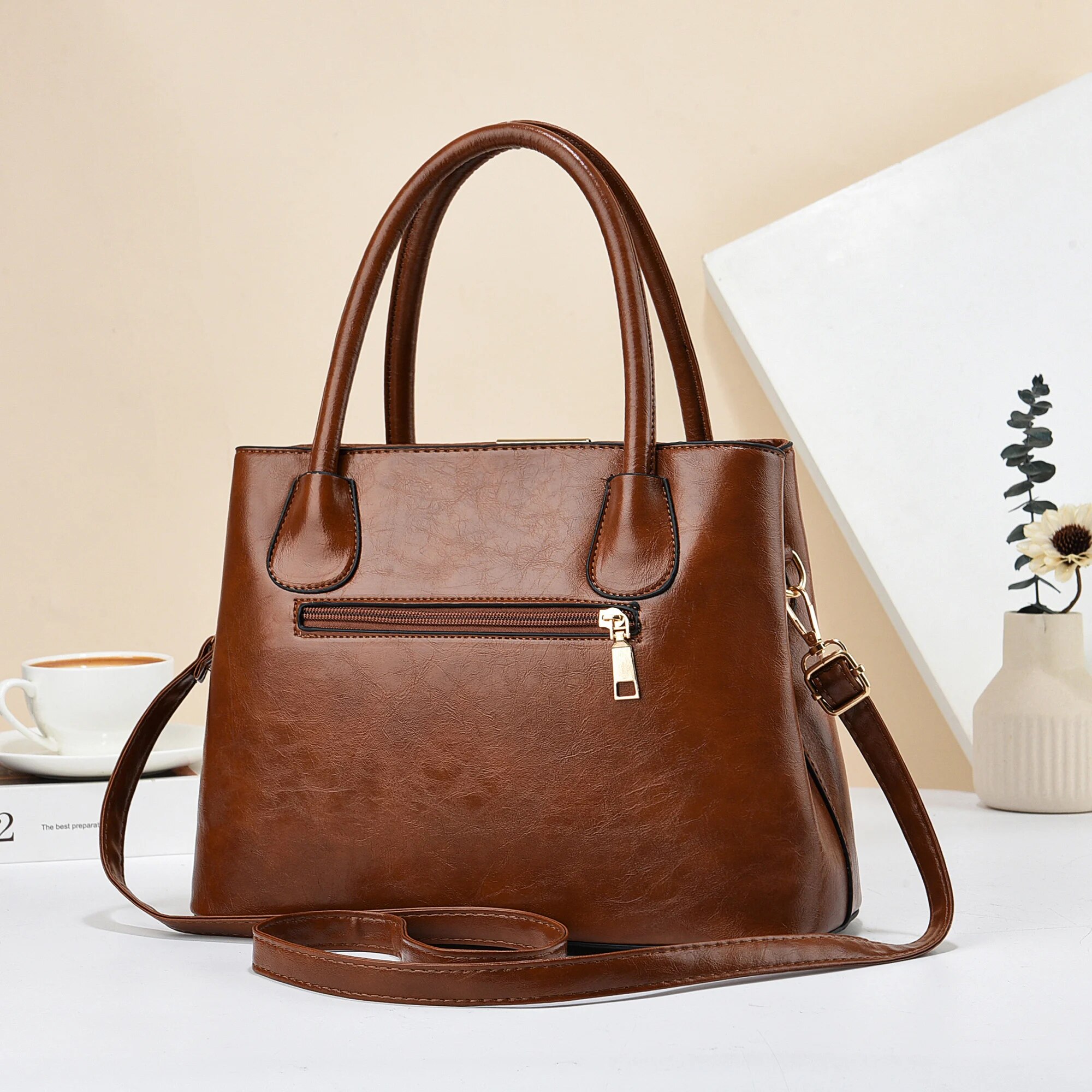 Retro Solid Color Handbags For - Leather Work Handbags For Women 评论和价格
