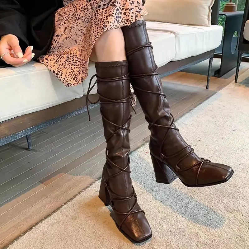 Autumn Winter Leather Strap Kn - Leather Work Boots 评论和价格